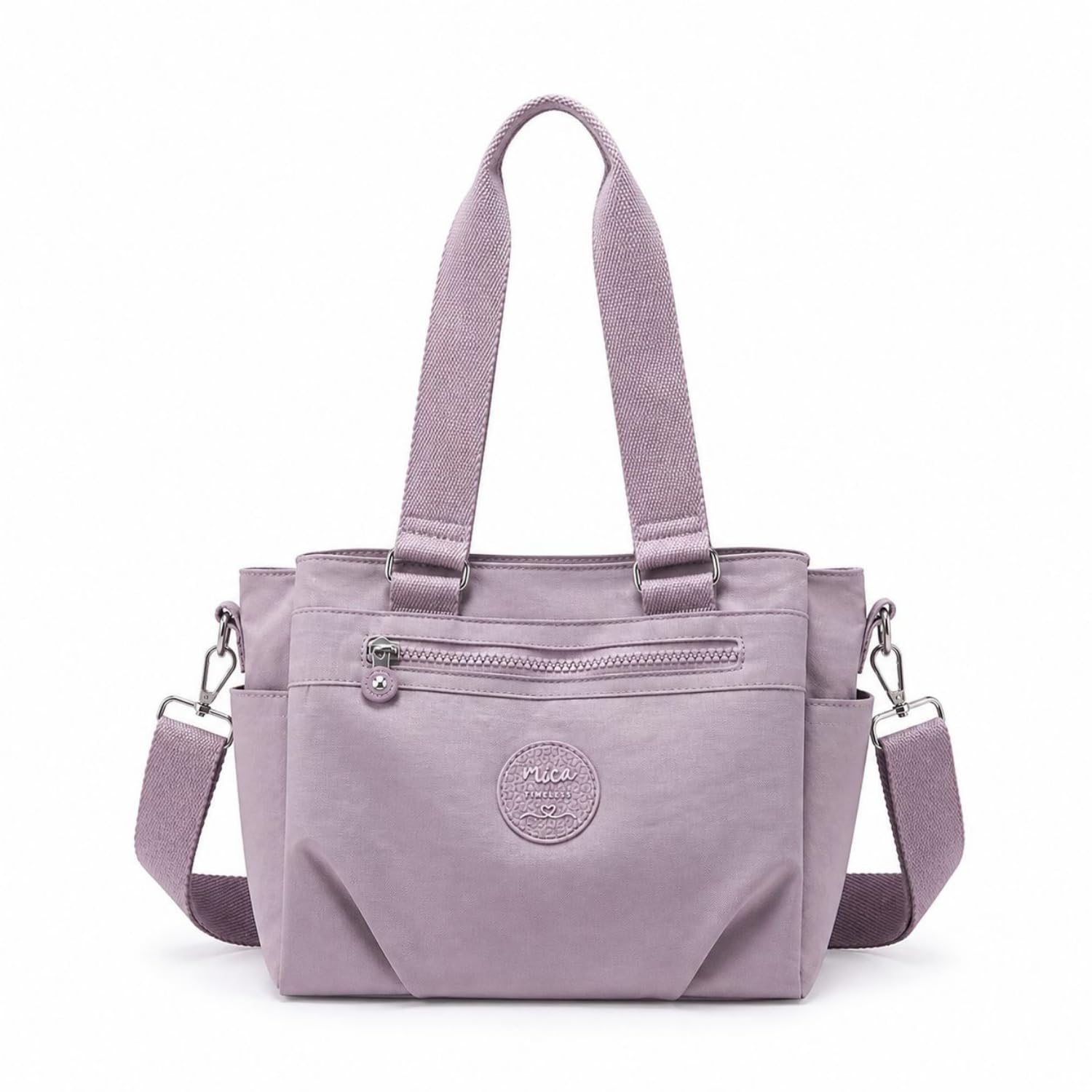MOCA Women Nylon Tote Bag Lightweight Waterproof Handbag Large Capacity Multi Compartment Shoulder Crossbody Bag Daily Use Office Travel College Ladies Purse with Zipper (Lilac)