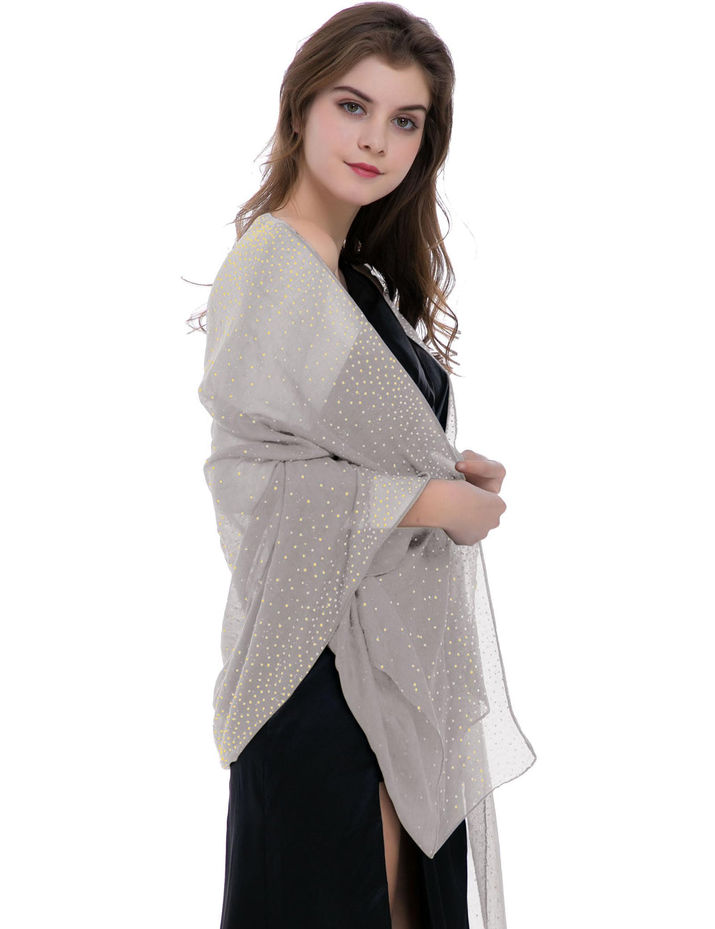Shawls and Wraps for Evening Dresses Wedding Shiny Scarf Light Gray