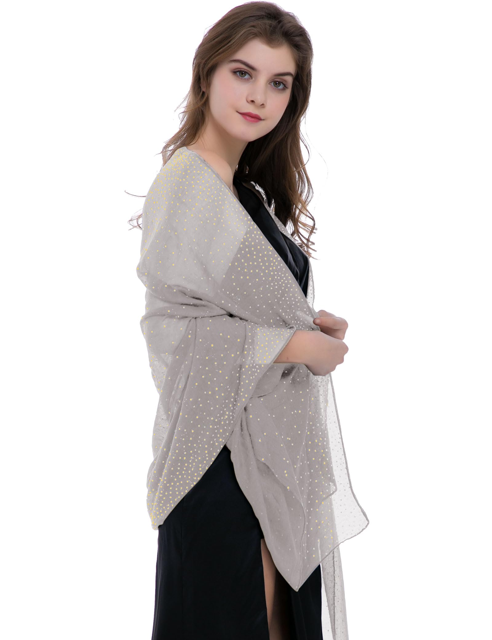 Shawls and Wraps for Evening Dresses Wedding Shiny Scarf Light Gray
