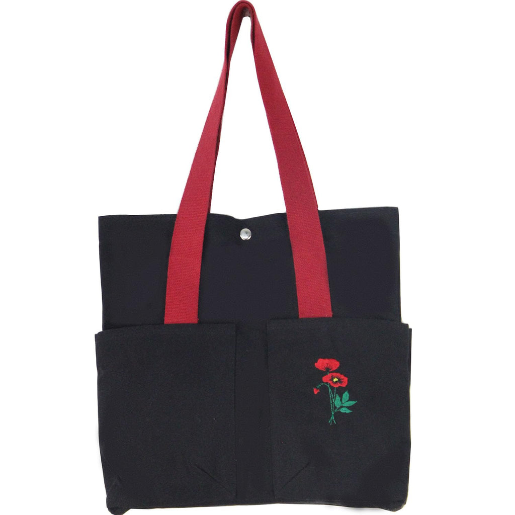 NECAVU Canvas Tote Bag for Women | Aesthetic Canvas College Bag for Girls with Inner & Outer Pockets | Cotton Utility Women Handbags for Shopping, Travel & Daily Use | (Black, Red Handle)