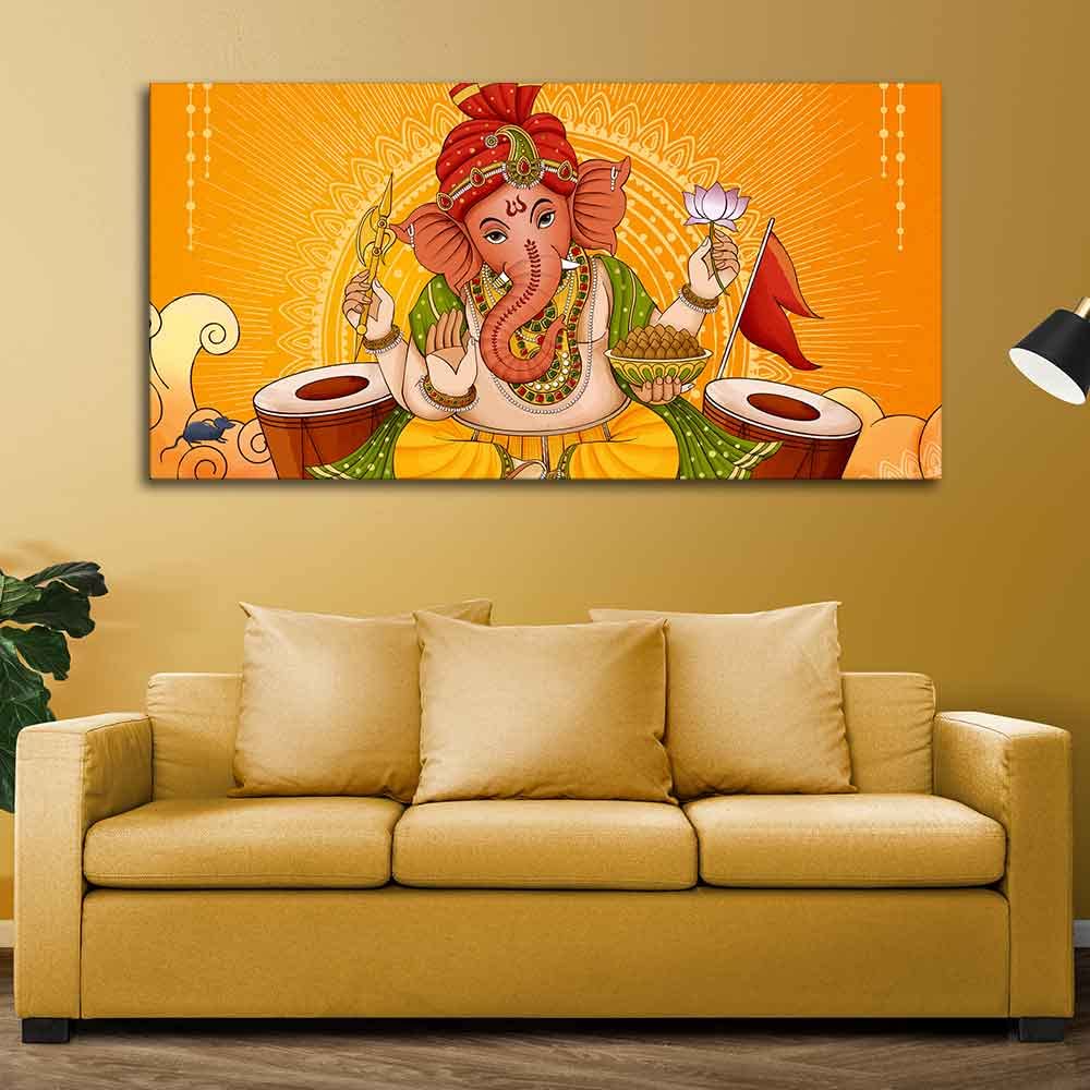 VIBECRAFTS Canvas Paintings for Living Room Drawing Room Ganesh Canvas Wall Painting for Home|Office|Gift(PTVCH_2371)