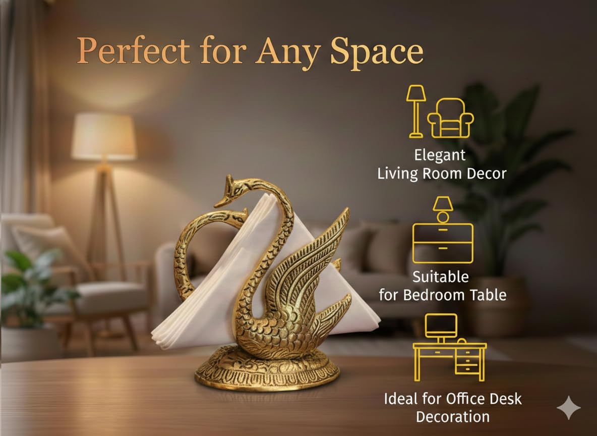 Kridaykraft Duck Shape Napkin Holder Dining Tableware Oxidize Metal Handicrafts Decorative Golden Swan Handmade showpiece Gifts