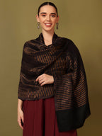 Pashmoda Women Golden Eclipse Reversible Zari Moonlight Fine Wool Stole (Size : 28x80in, 71X203cm) ZSST03