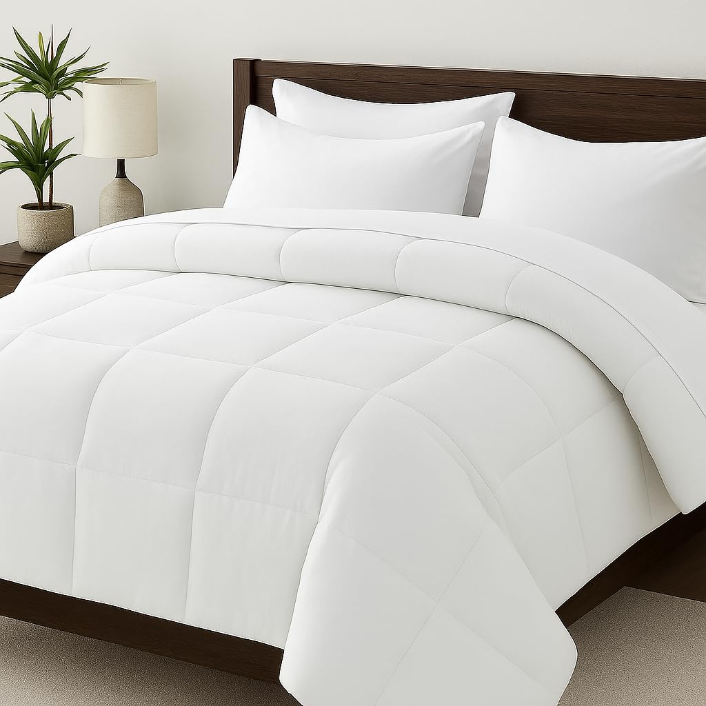 linenaffairs Heavy Winter Bed Comforter for Single Bed - 500 GSM Ultra Warm Quilt Blanket/Rajai - White - Down Alternative Microfiber Duvet Insert with Corner Ties - Winter Season Premium Kafalo