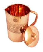 IndianArtVilla Embossed Design Copper Jug Pitcher with Brass Noob, Serveware & Drinkware, Beneficial for Health, 1000 ML