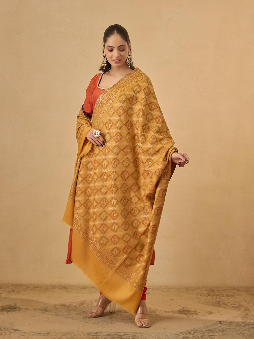 Pashmoda Women Mahtab Kashmiri Jamawar Woven Design Shawl (Size: 40x80in, 101x203cm) SECS56
