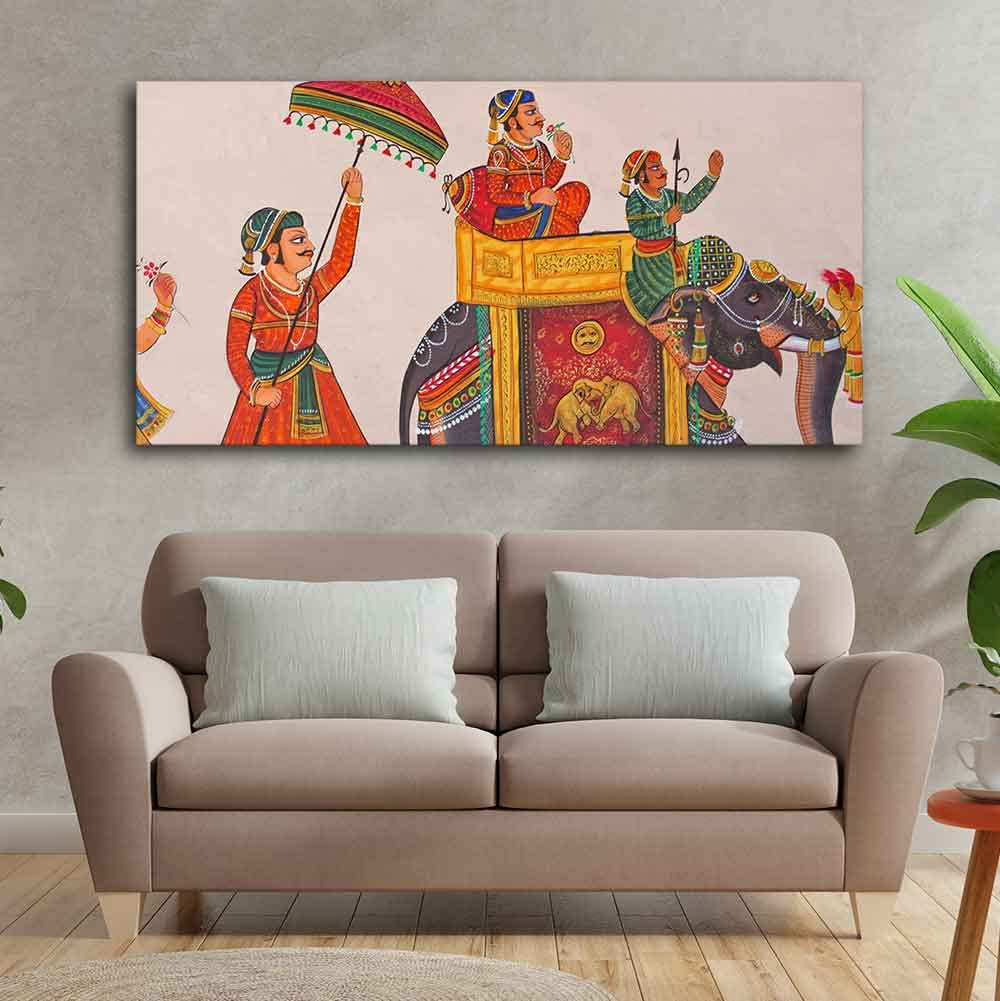 VIBECRAFTS Canvas Paintings for Living Room Drawing Room Traditional Indian Miniature Art Canvas Wall Painting Fitted With Wooden Frame for Home | Office | Gift (PTVCH_2434)