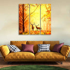 VibeCrafts 3 Pieces Beautiful Forest Deer Canvas Wall Painting Fitted With Wooden Frame For Home | Office | Living Room | Gifts (PTVC3Pcs1_9518)