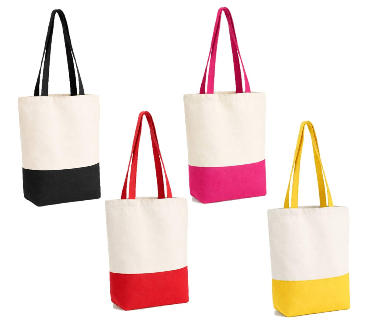 Lify Unisex Heavy Duty Cotton Canvas Tote Bag Grocery Shopping Bag,Cotton Tote Bags Eco-Friendly For Schools,Promotion,Branding- 3&4 Piece Pack (Ow/Black,Ow/Pink,Ow/Red &Ow/Yellow-4 Piece Pack)