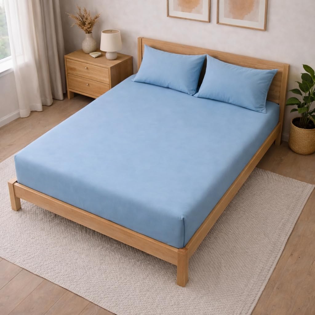 THE HOME STYLE Solid Cotton Feel Pillow Covers (18 x 28 inches, Set of 2 Pcs) | 300 TC | Super Soft & Smooth (Denim)