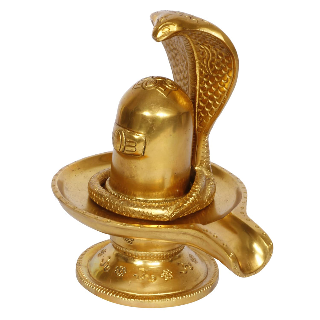 ARTVARKO Brass Shiva Shivling Idol with Sheshnaag Murti Statue for Mandir Temple Pooja Home Decor Vastu Showpiece Height 6 Inches Gold