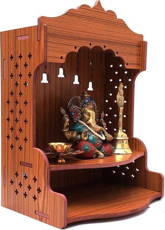 FIRKIRI Beautiful MDF Wooden Temple/Home Temple/Pooja Mandir/Wall Hanging and Table Top Home Mandir Temple/Home Decor Beautiful Wooden Temple (Wooden Bell)
