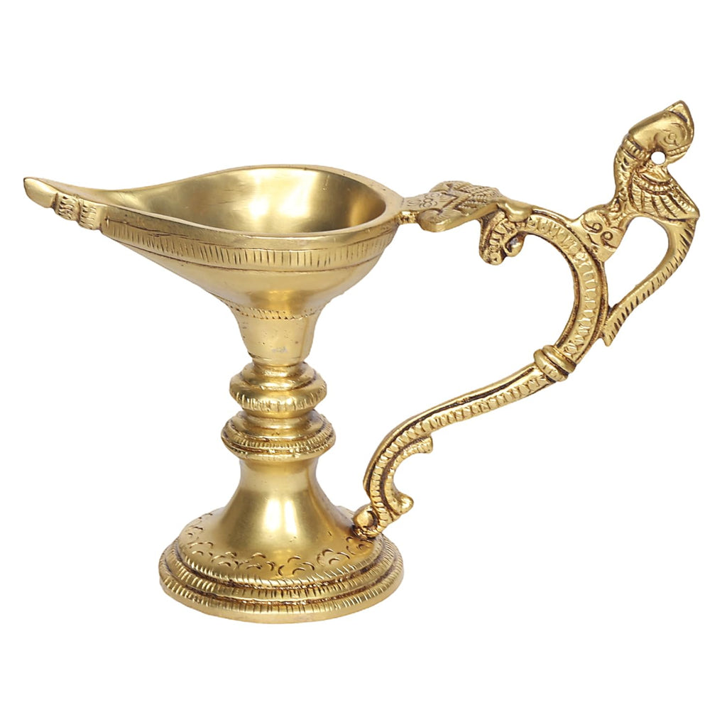 Artvarko Brass Peacock Diya with Stand for Pooja Light for Home Décor Diwali Arti Table Mandir Diffuser Jyoti Temple 6 Inches