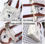 Aurbuy Cotton Tote Bags for Women, College Bag for girls With Inner & Outer Pockets, Utility Tote bags for Shopping, Travel & Daily use (Bag-Cream-Print-Girl-with-Ballon)
