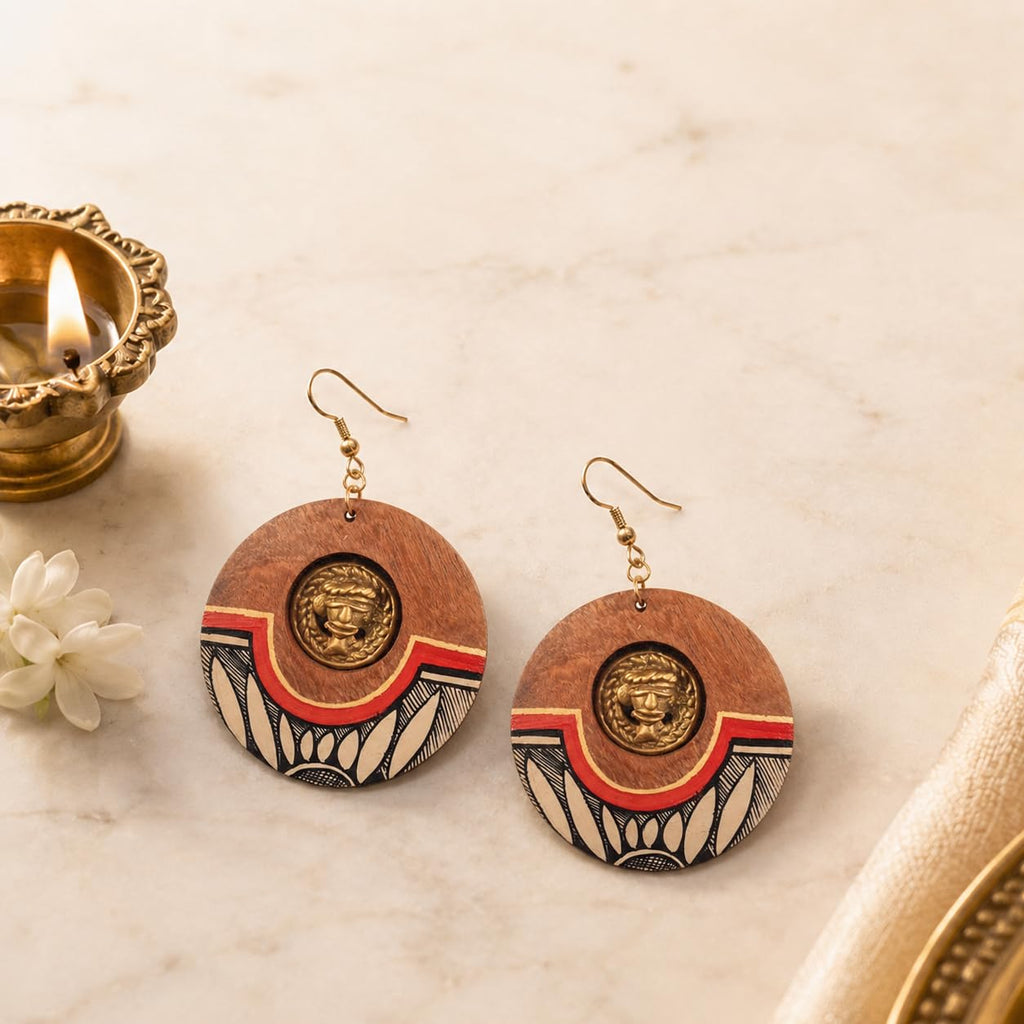 Aakriti Art Creations’ Princess-III' Handcrafted Tribal Wooden Earrings | Multicolor Wooden Beads, Brass & Wood Earrings, Small & Compact | Lightweight Matte Finish | Handmade Ethnic Design