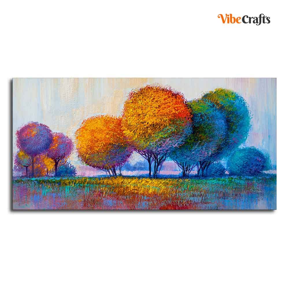 VIBECRAFTS Canvas Paintings for Living Room Drawing Room Canvas Wall Painting of Beautiful Colorful Trees for Home|Office|Gift(PTVCH_2397)(48 x 24 Inches)