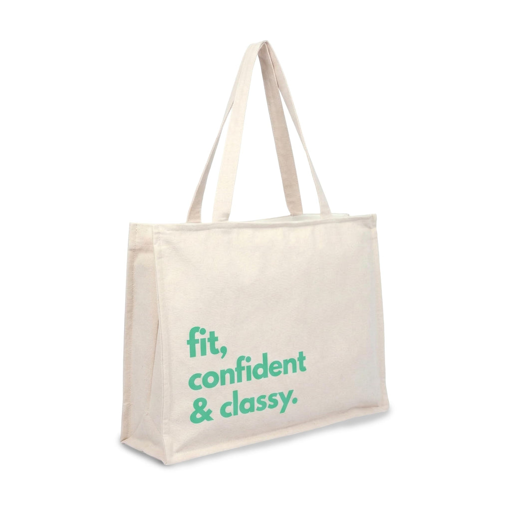 Ecotribe Heavy Duty Canvas Cotton Tote Bag, 35x45 cm, Large Capacity Shoulder Handbag for Office, Travel, Books, Laptop, Gym - FIT AND CONFIDENT