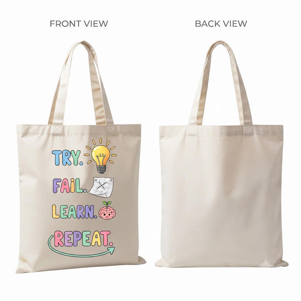 Science-O-Mania Cotton Tote Bag for Women | Fail to Learn Quotes Shoulder Bag | Trendy Aesthetic Printed Shopping, Office, College & Everyday Carry Bag | Cream Color