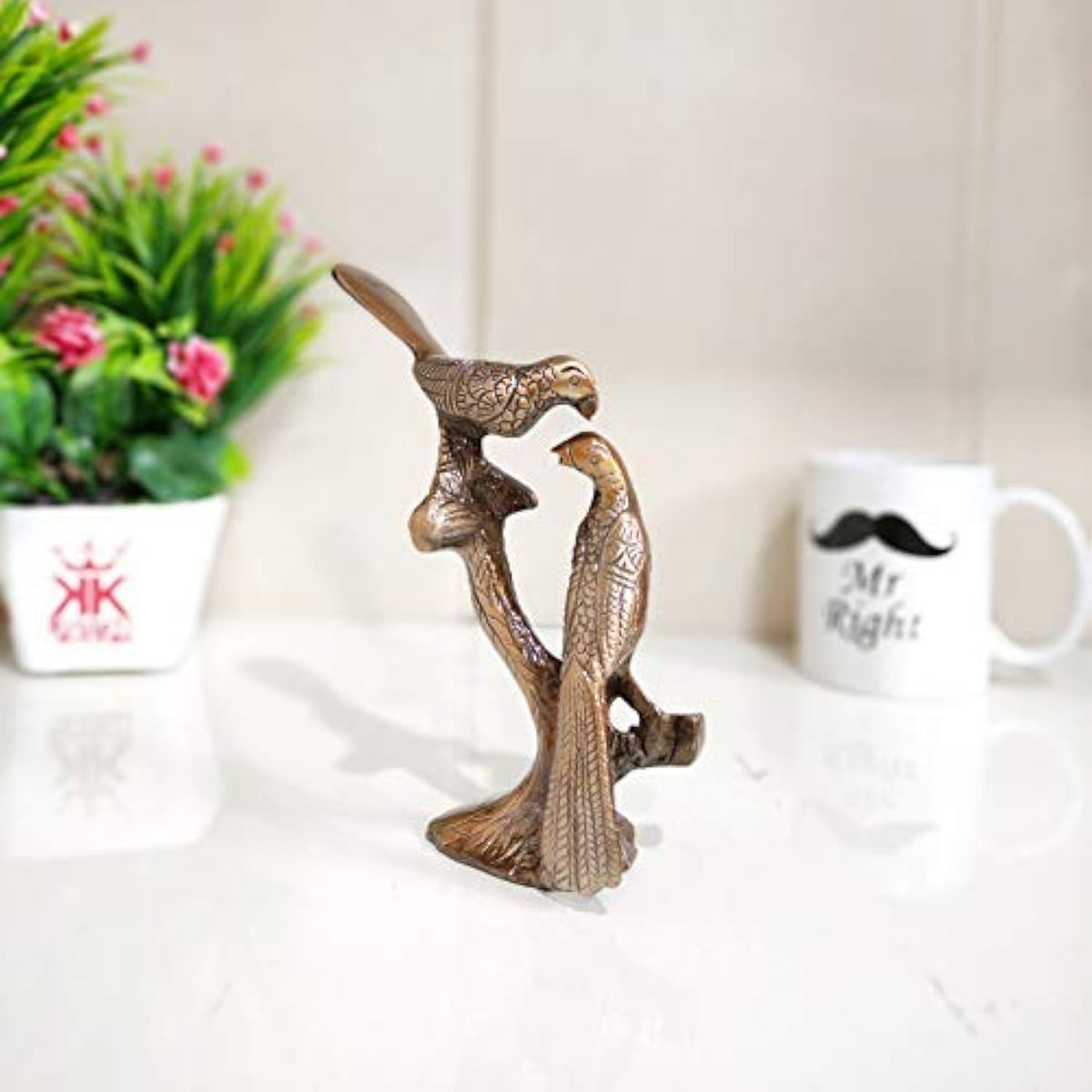 KridayKraft Love Birds Couple Kissing Sitting on Tree Branch Showpiece for Home Decor Statue Love for Romantic Gift to Boyfriend,Girlfriend,Wife,Friends,Decoration Idol,Showcase,Office Decoration...