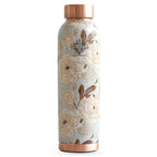 INDIAN ART VILLA Copper Bottle 900 ML with Gold Flower Print Design, Ayurveda Health Benefits, Copper Drinkware for Home, Office & Travel