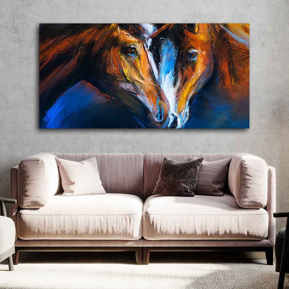 VIBECRAFTS Beautiful Pair of Horses Panoramic Premium Canvas Wall Painting With Frame for Living Room Drawing Room Home|Office|Gift (PTVCH_2225)