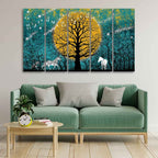 VIBECRAFTS Beautiful White Horses in Forest Premium Wall Painting of Five Pieces For Home|Office|Living Room|Gift (PTVC5Pcs4_8704)