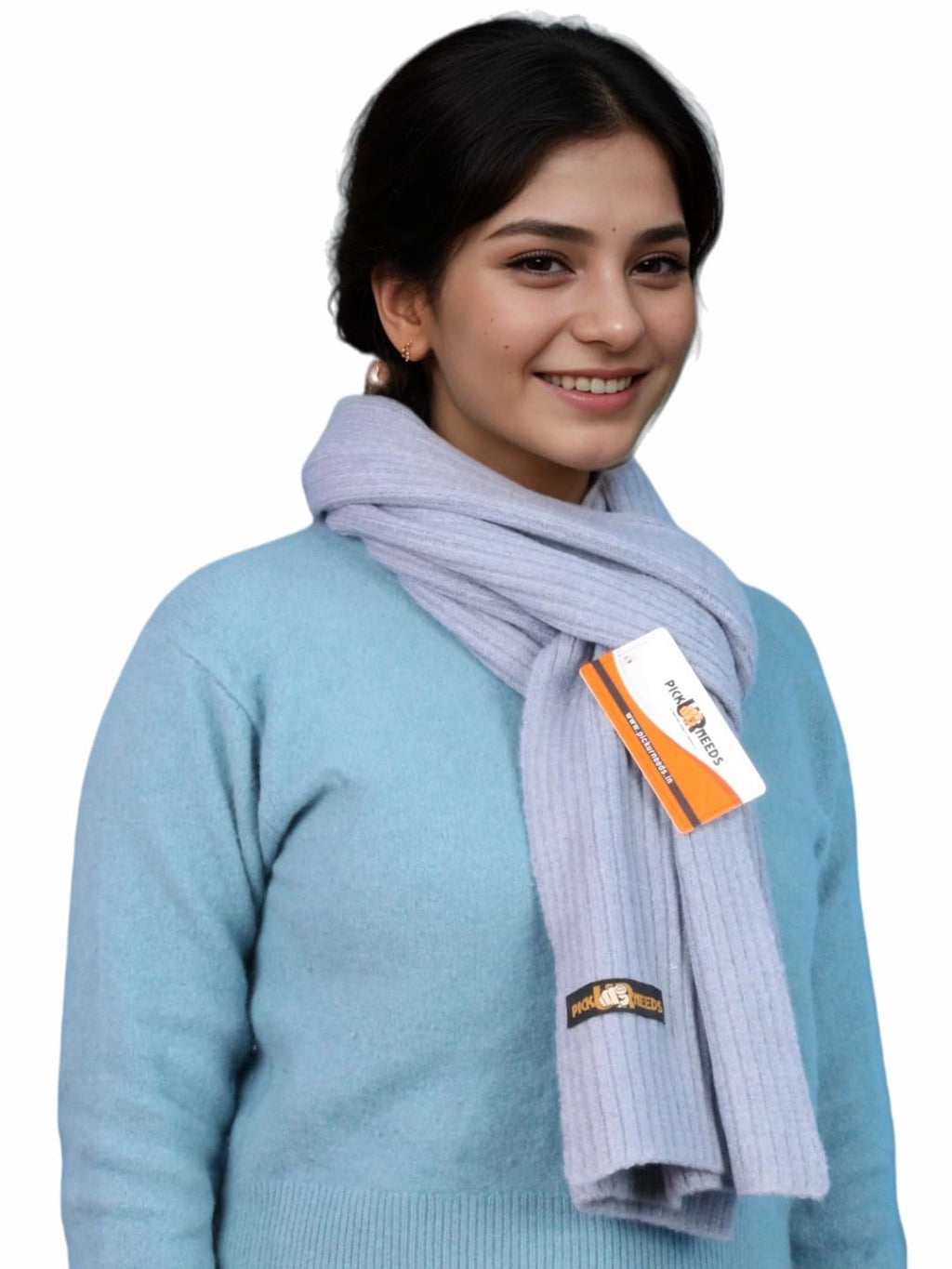 Pick Ur Needs Ultra Soft Ribbed Knit Muffler for Women Warm Winter Woolen Scarf Cozy Lightweight Neck Warmer for Casual & Outdoor Use (Sky Blue)