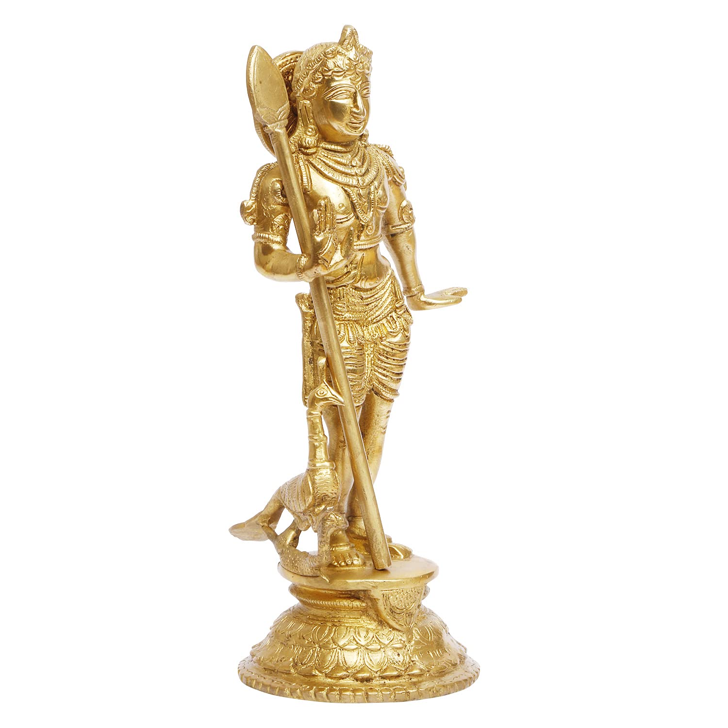 ARTVARKO Brass Lord Murugan Kartikeya Murugana Kumaraswamy Karthikeya Standing Idol Swaminatha Skanda Murti Swami Ji Kartik Statue Subramanya 10 Inch