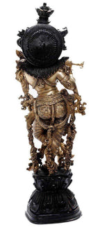 SVARUP Brass Krishna Bhagwan Idol Murli Kishan Murti Playing Bansuri Gift for Home Mandir Decor Marriage Height 29 Inch Black and Gold