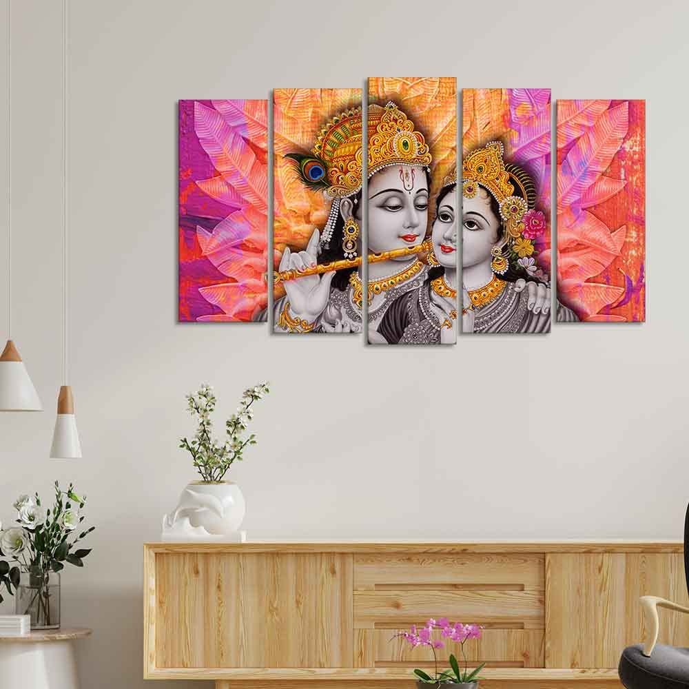 VIBECRAFTS Colorful Wall Painting of Radha Krishna Set of Five For Home|Office|Living Room|Gift (PTVC5Pcs2_6551)