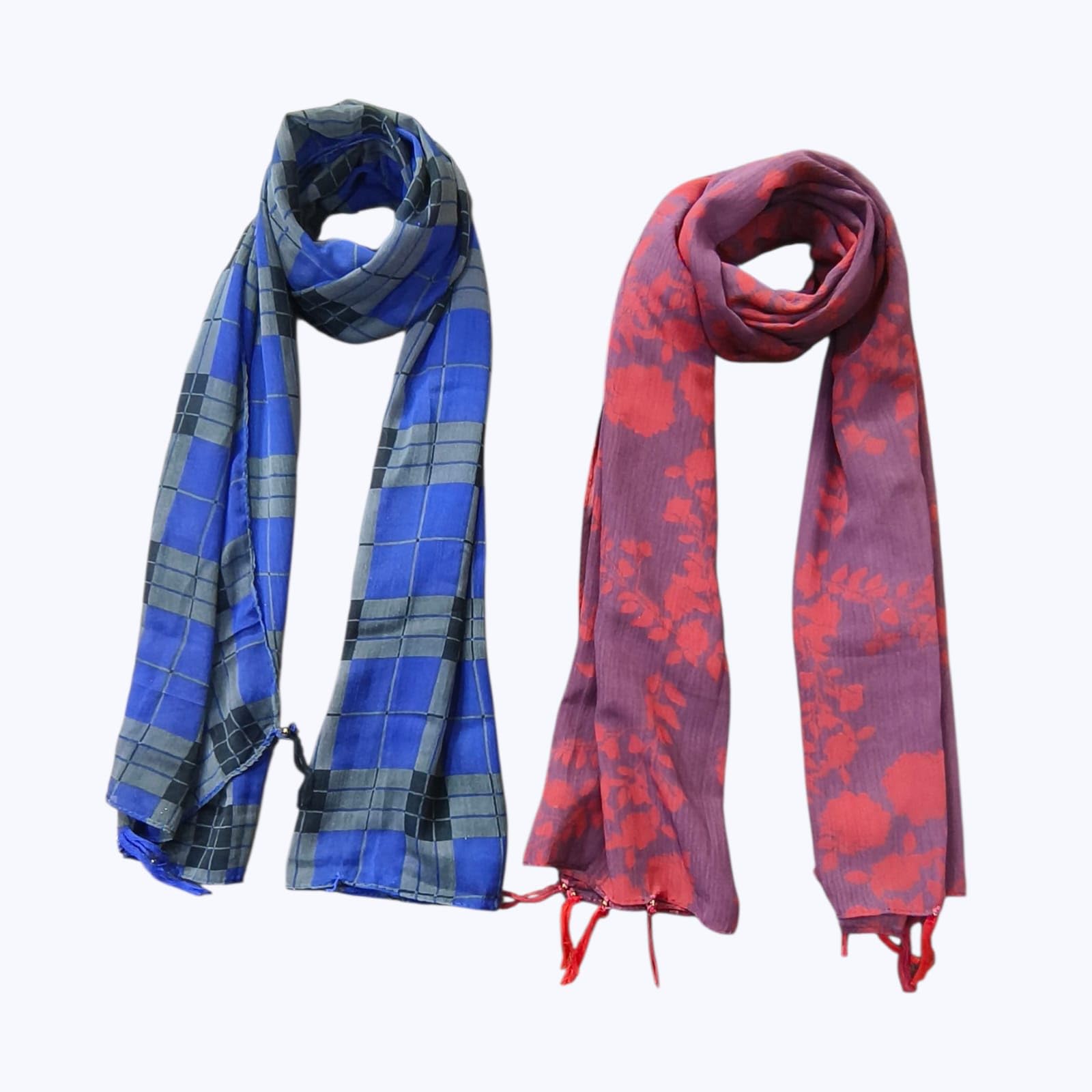 MINDORA Women's Georgette Cotton Chiffon Scarf Combo, Soft Lightweight Summer Scarf, Printed Stole for Daily Wear, Office, Saree & Gifting, Pack of 2 (Combo - 18)