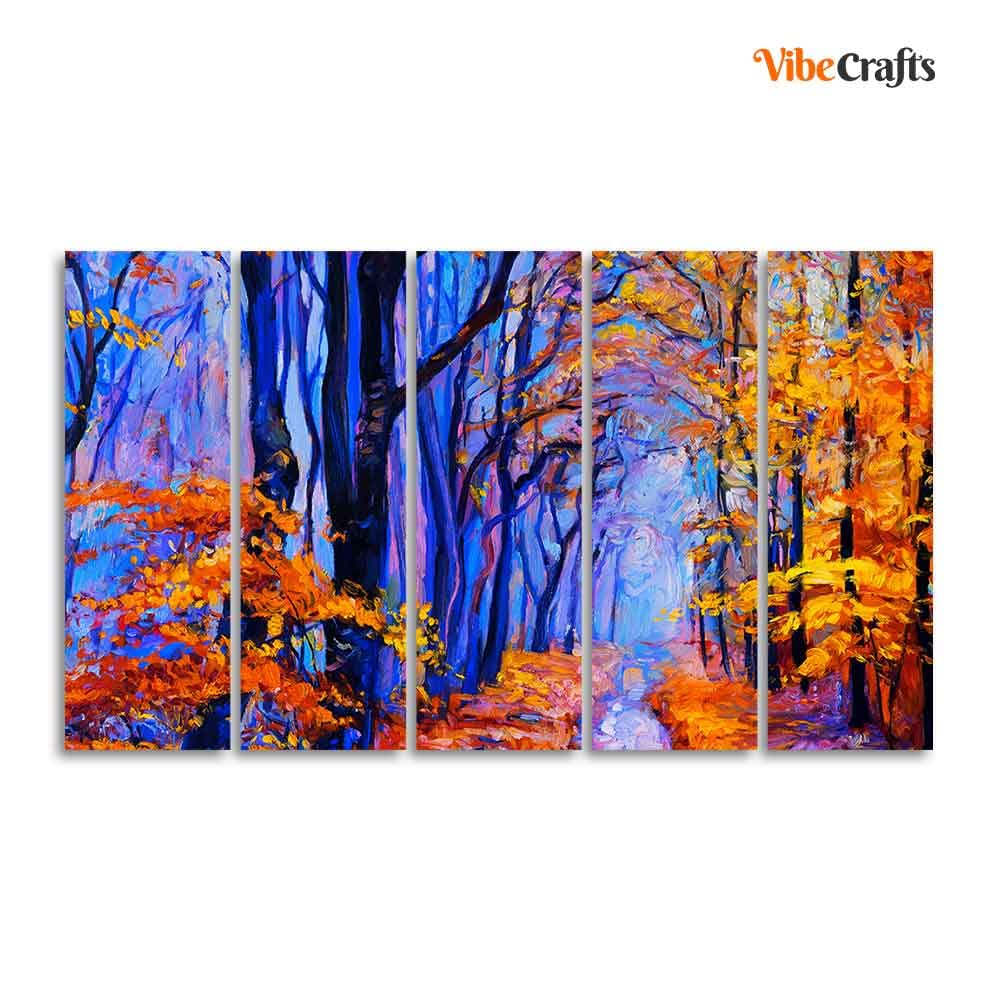 VIBECRAFTS Beautiful Forest Canvas Wall Painting Set of Five For Home|Office|Living Room|Gift (PTVC5Pcs4_8625)