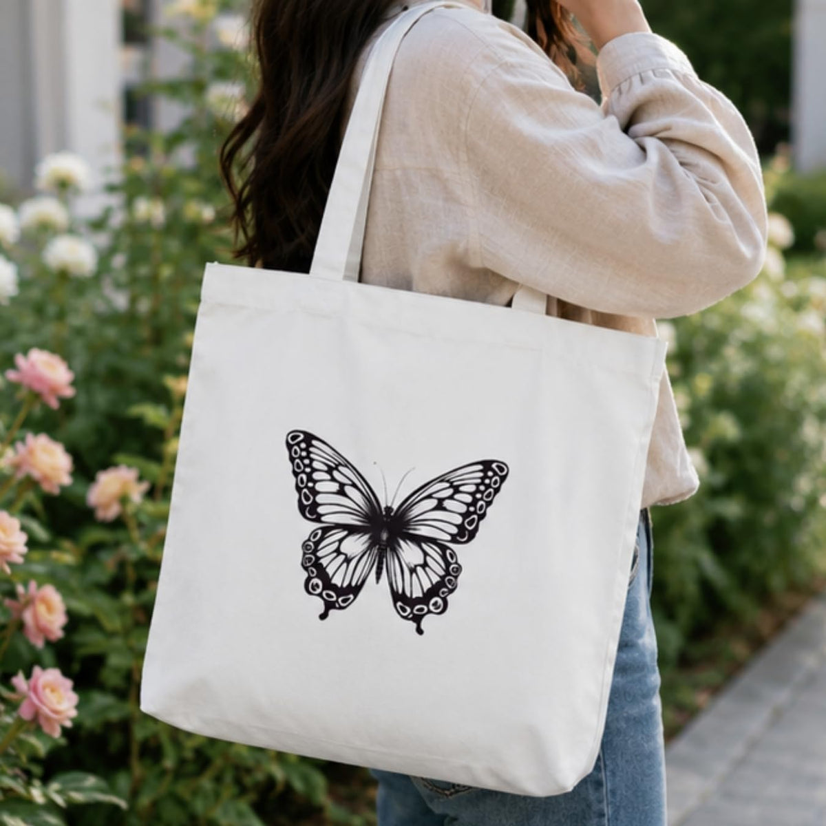 Adorvue Butterfly DIY Tote Bag Painting Kit for Kids & Adults Premium Canvas Cotton Reusable Tote Bag for Kids & Adults DIY Art & Craft Projects, Eco-Friendly Everyday Handbag Pack of 2