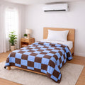Bhoomi Impex Double Bed Dohar Blue Brown Checkered | Lightweight Summer Quilt | Soft Microfiber AC Blanket | Breathable All Season Comforter | Skin Friendly Bed Cover Kafalo