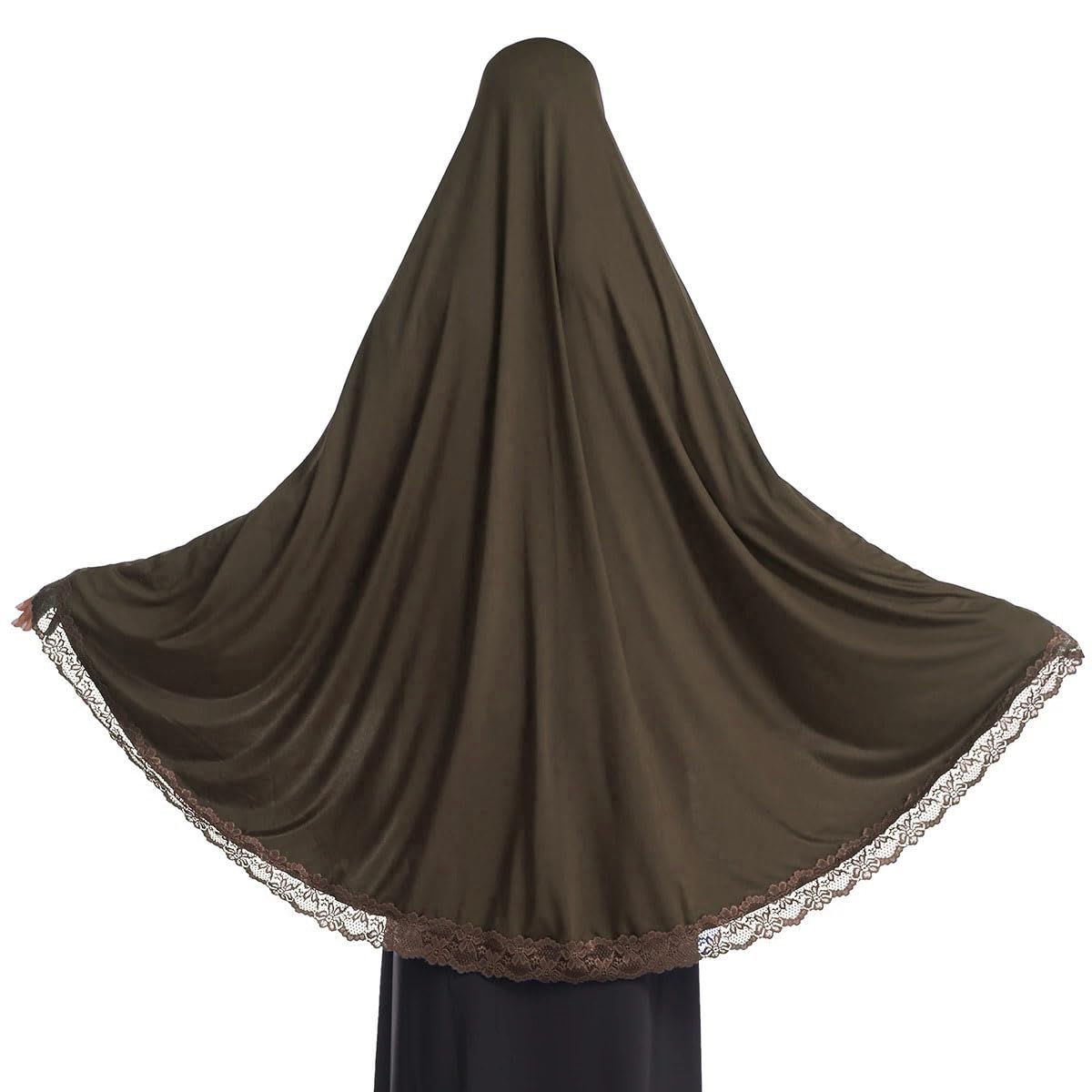 ICW Women Stretchable Jersey Jilbab Cum Prayer Khimar Hijab (Free Size) 42 Inch (Brown), (Female)