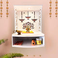 Homscape Modern Wooden Wall Mounted Temple for Home, Office, Living Room | White Pooja Mandir with LED Light & Storage Shelf | Small Wooden Temple 15.8 Height | Home Temple Decor with Storage Cabinet