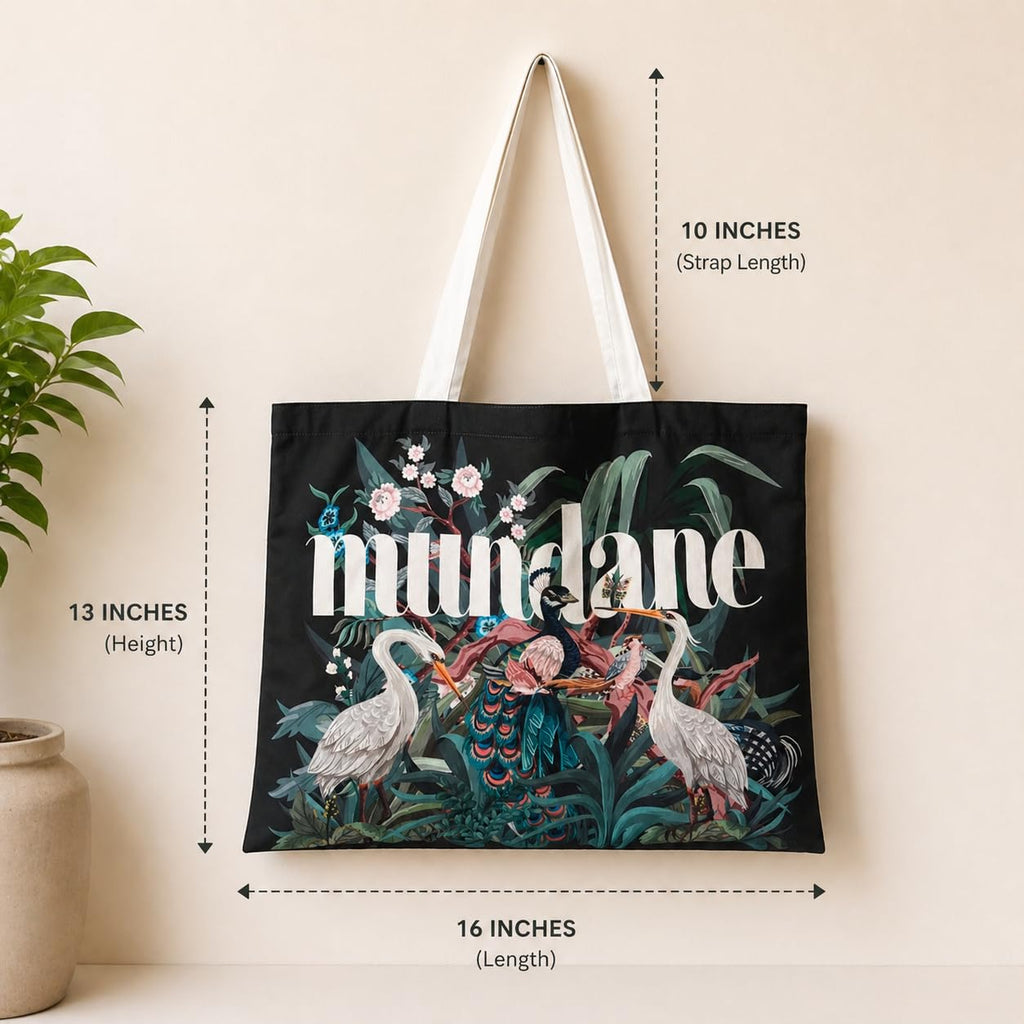 Mundane Printed Cotton Multipurpose Tote Bag | Dark Green | 16x13 Inch | Lightweight Everyday Carry for Shopping, Books, Grocery & Daily Use