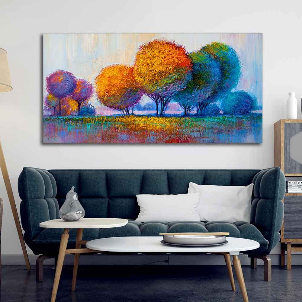 VIBECRAFTS Canvas Paintings for Living Room Drawing Room Canvas Wall Painting of Beautiful Colorful Trees for Home|Office|Gift(PTVCH_2397)(48 x 24 Inches)