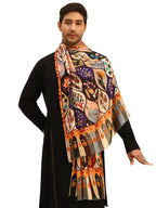 Pashmoda Men Floral Sonata Royal Fine Soft Bamboo Fibre Stole, Multicoloured Design, Evening Wrap, Luxury Pashmina Style Scarf, Wrap, Sustainable and Natural Fabric (Size 28x80, Olive colour) MISST32