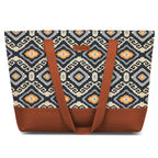 Purple Tree Handcrafted Women's Tote with Vegan Leather Handles, Ikat Print Shoulder Bag for Office and College, Oversized Bag (Pack of 1)