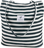 BROGBUS Casual Design Shoulder Handheld Tote Handbag for Women, Girls Canvas Jhola Bag for College Office Use (Black White Strip)