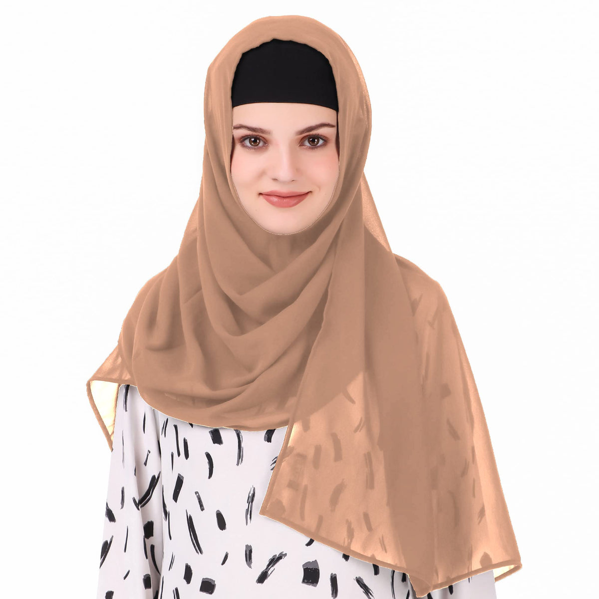 MyBatua Long Hijab in Breathable Soft Georgette large Head Wrap, Wholesale Price, 1pc Scarf HJ-020 (50x180 cm, Pink Tan)
