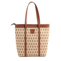 KALOOM Women’s Tote Bag with Zip Closure | Cotton Canvas & Vegan Leather Shoulder Bag | Spacious Printed Handbag with Outer Pocket for Office, Travel & Everyday Use (Beige)