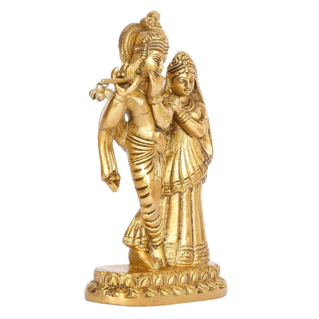 SVARUP Brass Radha Krishna Idol Statue Playing Flute for Puja Mandir Radha Krishan Murti Gift & Home Decor 6 Inches