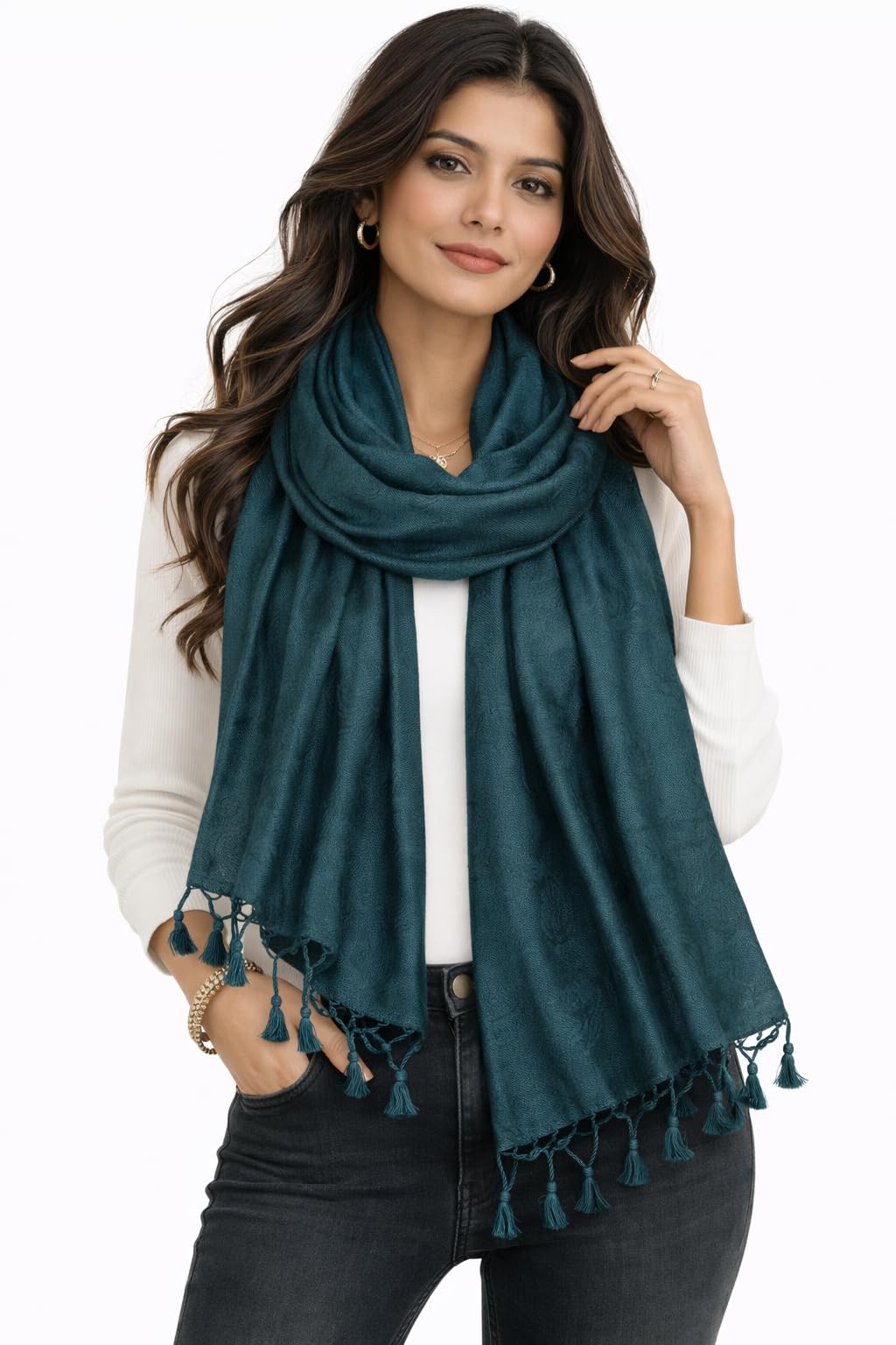 ZEN APPAREL Soft Viscose Fabric Jacquard Scarf, Stole, Shawl (Bottle Green)