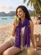 Pure Cotton Scarf for Women | Purple Floral Embroidered Scarf | Lightweight Cotton Stole Wrap for Women | Ethnic & Casual Fashion Accessory for Summer Travel Office Wear and Daily Styling
