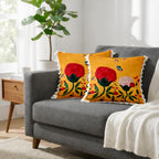 STITCHNEST 'Little Meadow Series' Tassled Cushion Cover | Set of 2 | Floral Cushion Cover 16 inch x 16 inch