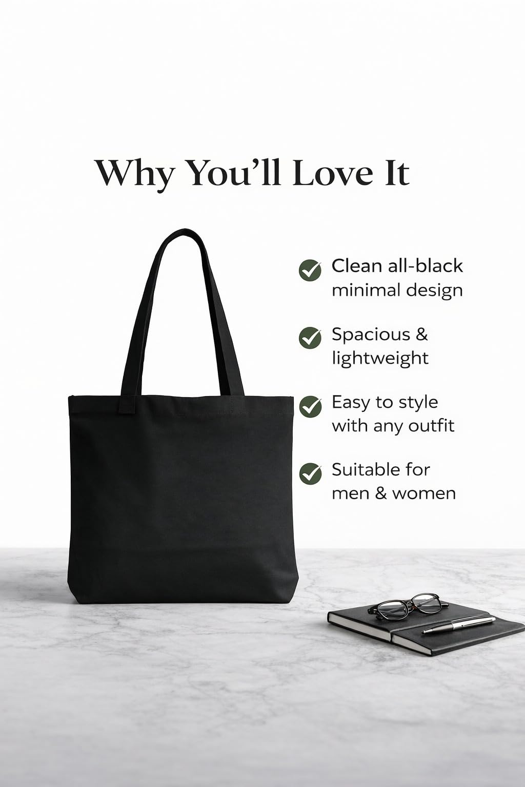 STYLLURE Printed Tote Bag for Women, Black Canvas Shoulder Bag, Lightweight and Spacious, Reusable Handbag for College, Office & Daily Use 40x30 cm. (Stylish Women)