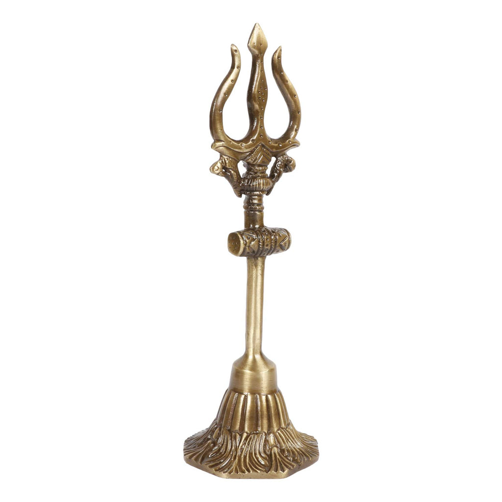ARTVARKO Lord Shiva Brass Trishul with Damru on Stand for Pooja Room 8 Inches