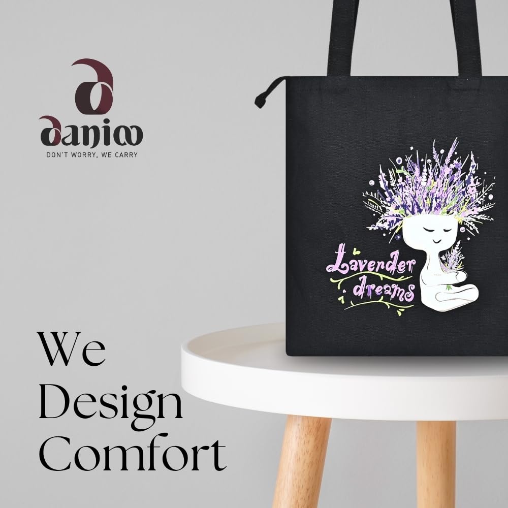 Cotton Canvas Tote Bags for Women With Zipper and Pocket Multipurpose Aesthetic Stylish Tote Bag Reusable, College Travel Shopping Beach Work Tote Handbags (Black & Lavender)